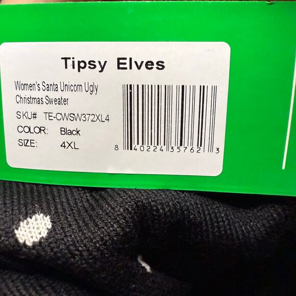 Tipsy Elves Santa Unicorn Ugly Christmas Sweater, Black Santa, Size 4XL, NWT - Picture 6 of 6